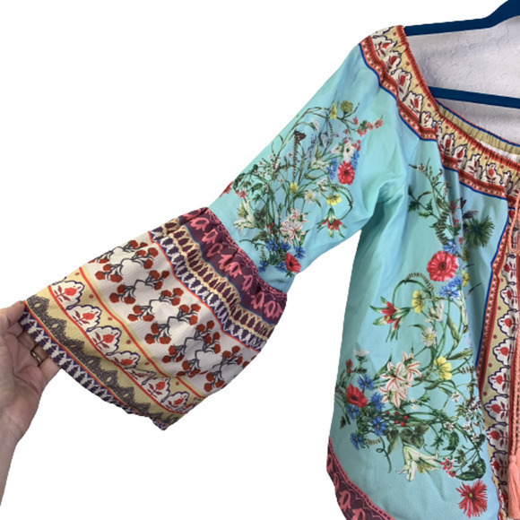 UMGEE Turquoise Blue Floral Straight Off The Runway Off-Shoulder Top - Picture 5 of 12